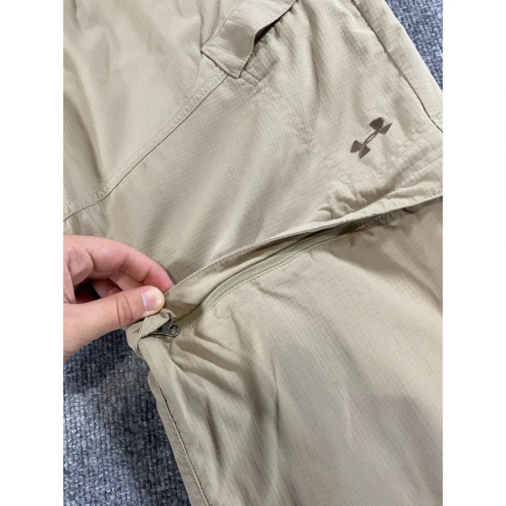 Under Armour Convertible Pants 38x32 Tan Khaki Zip Off Hiking Cargo Lightweight